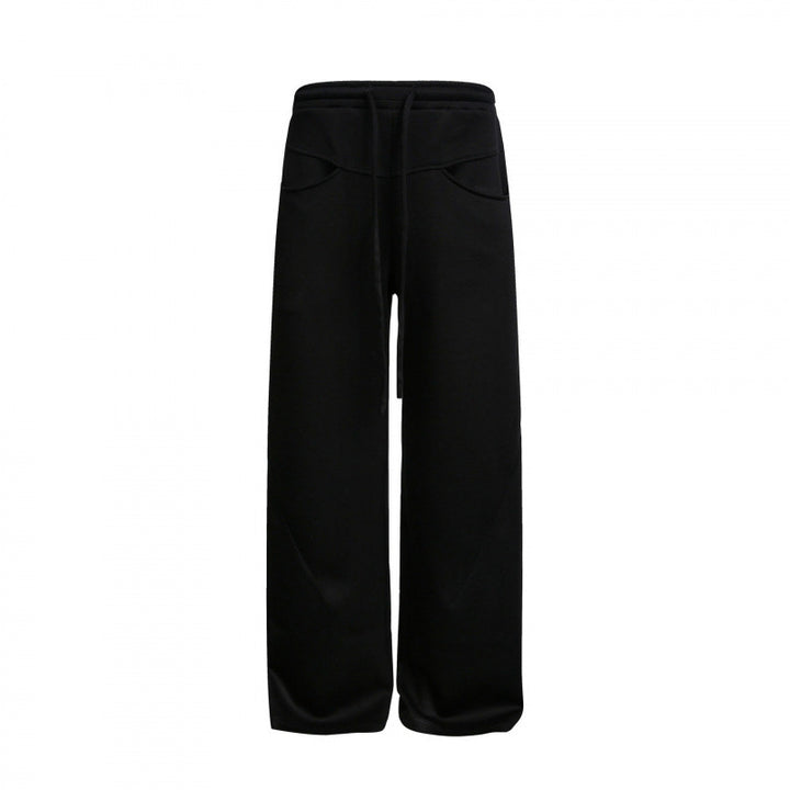 Women's Loose High-Waist Relaxed Sweat Pants with Drawstring and Decorative Seam Lines Mune Fashion