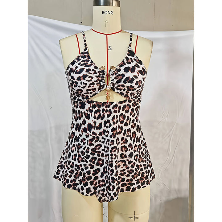 Women's one-piece swimsuit with fashionable leopard pattern and sophisticated cut-out Mune Fashion