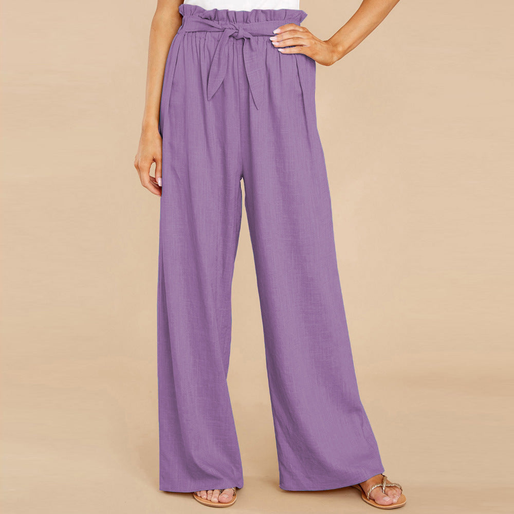 Women's linen pants with paperbag waistband and wide leg Mune Fashion