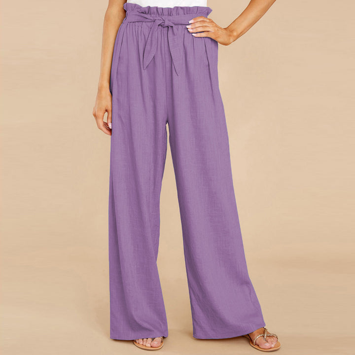 Women's linen pants with paperbag waistband and wide leg Mune Fashion