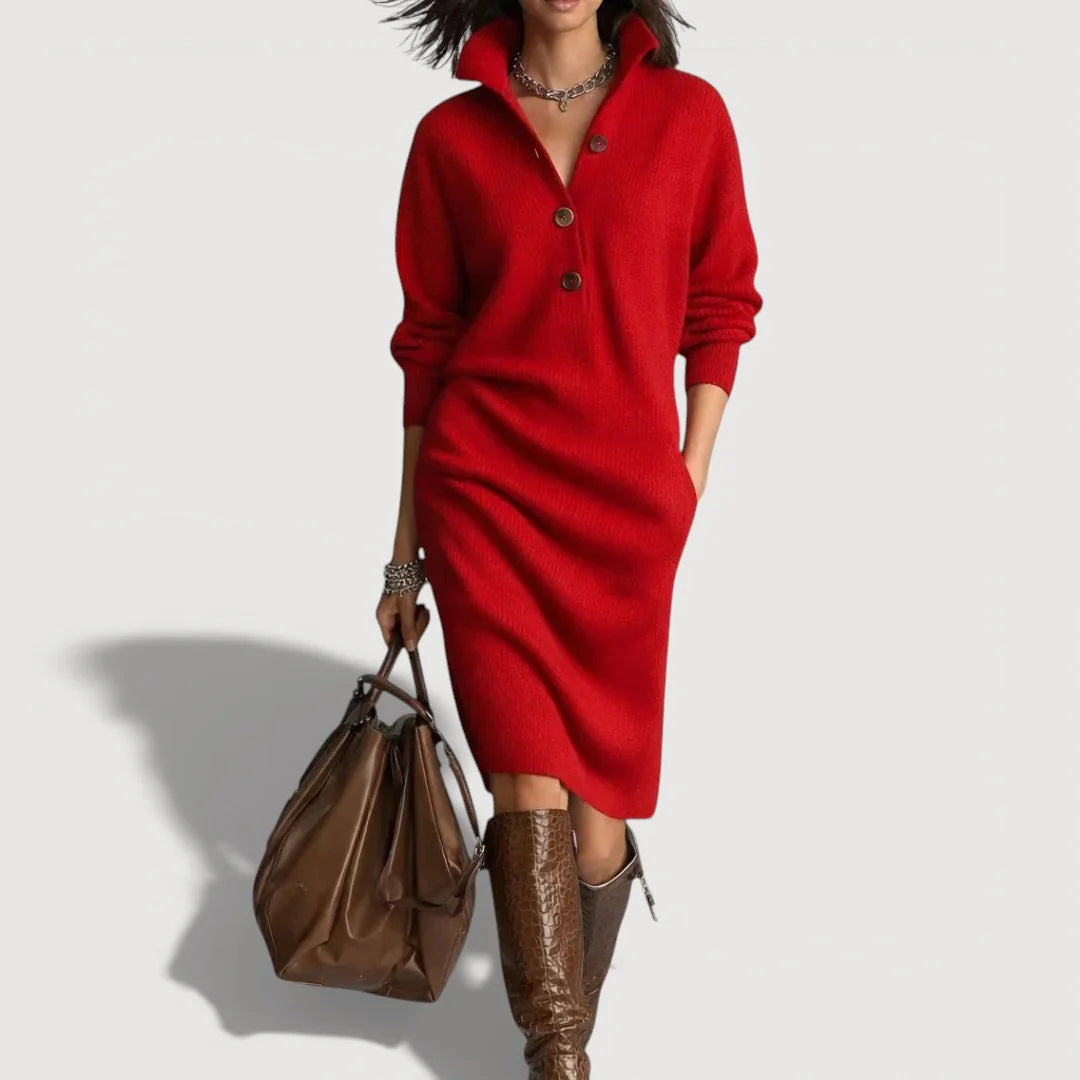 Women's Comfortable Knit Dress with Button Details