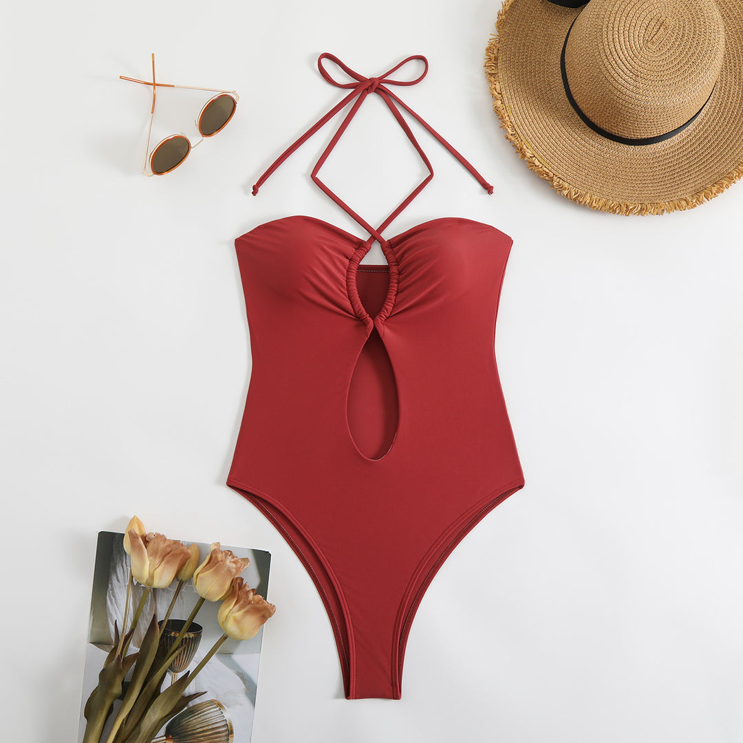 Women's One-Piece Swimsuit with Refined Gathering Mune Fashion