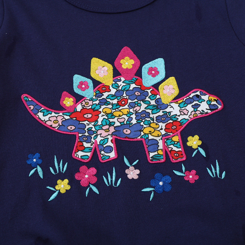 Girls' casual dress with original dinosaur embroidery design Mune Fashion