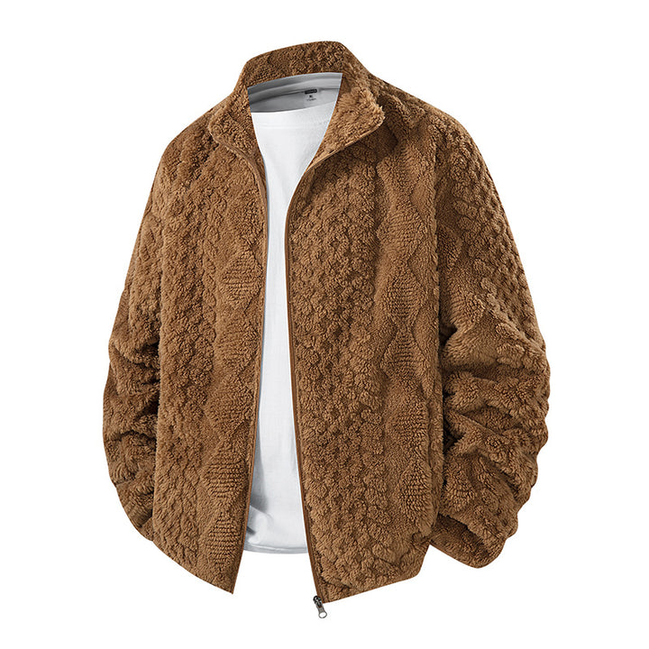 Men's waffle structure teddy fleece jacket in oversized with stand-up collar and continuous zipper Drune