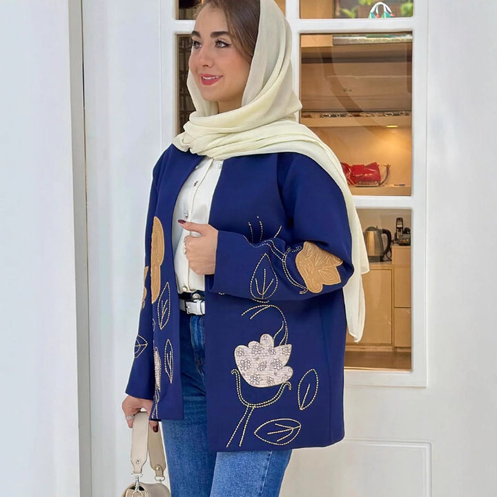 Women open cardigan blazer with floral embroidery & appliqués Mune Fashion