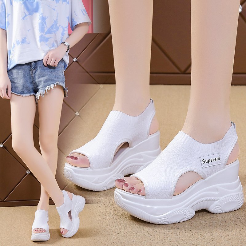 Women Platform Sandals with Elastic Knitted Shaft and Sporty Profile Sole Mune Fashion