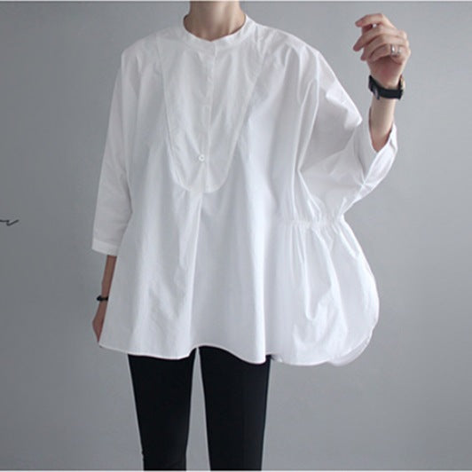 Women's oversized blouse with stand collar, balloon-shaped silhouette, and 3/4 sleeves Mune Fashion
