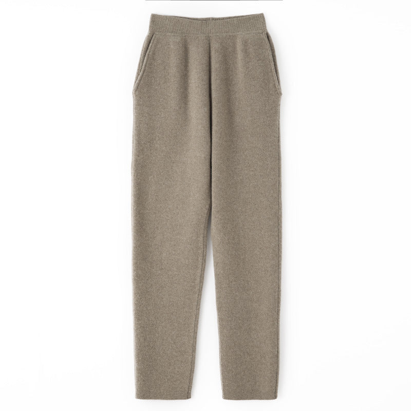 Women Cashmere-Optic Knit Pants with Elastic Waistband, Conical Silhouette and Side Pockets Mune Fashion