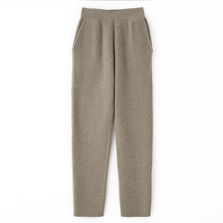 Women Cashmere-Optic Knit Pants with Elastic Waistband, Conical Silhouette and Side Pockets Mune Fashion