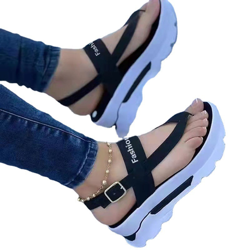 Women’s platform sandals with toe post, padded footbed, and adjustable ankle strap Mune Fashion