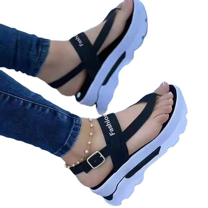 Women’s platform sandals with toe post, padded footbed, and adjustable ankle strap Mune Fashion