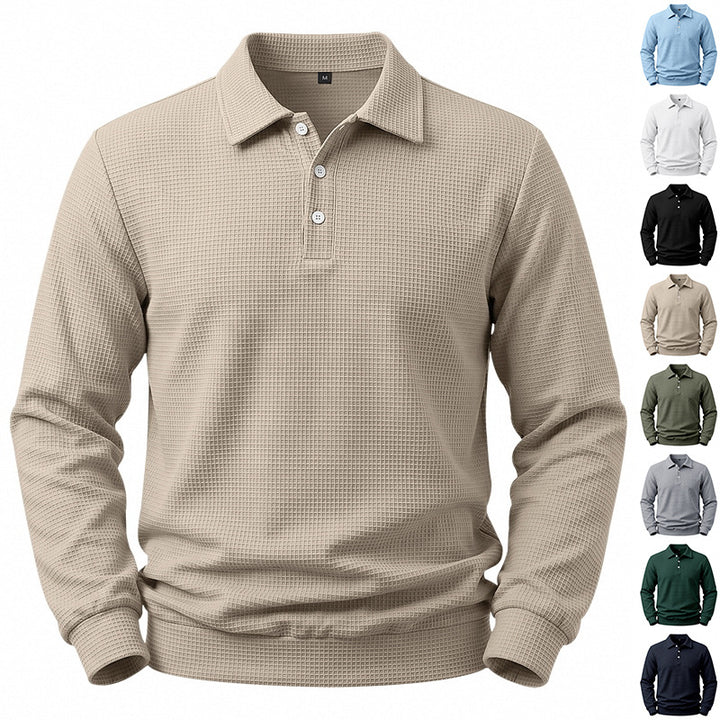 Men's Long Sleeve Polo in Waffle Piqué with Stretch Comfort Mune Fashion