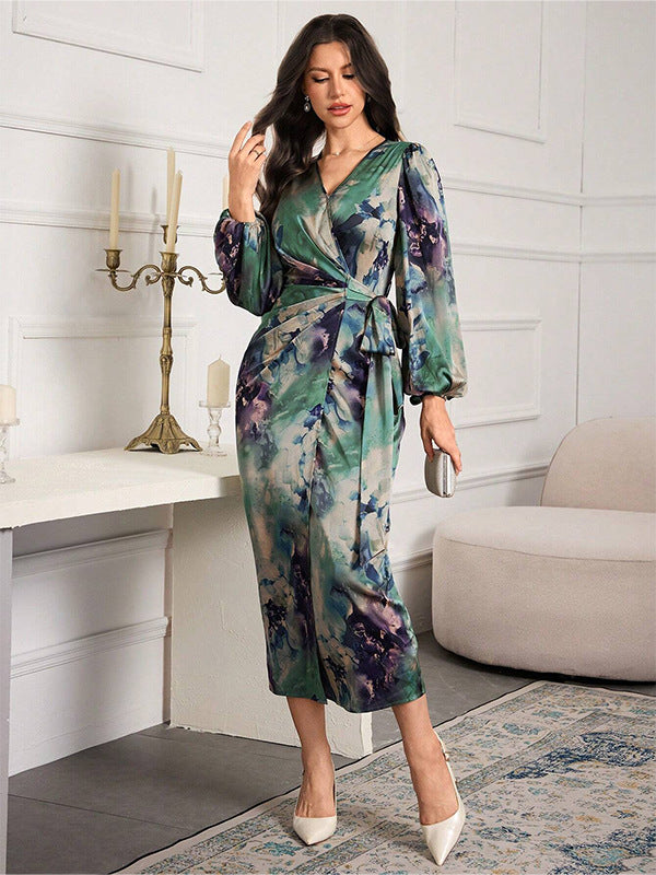Women's Elegant Wrap Dress with Floral Accents Mune Fashion