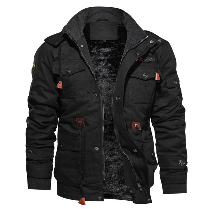 Men's insulated canvas field jacket with teddy lining, hood, and multifunctional pockets Mune Fashion