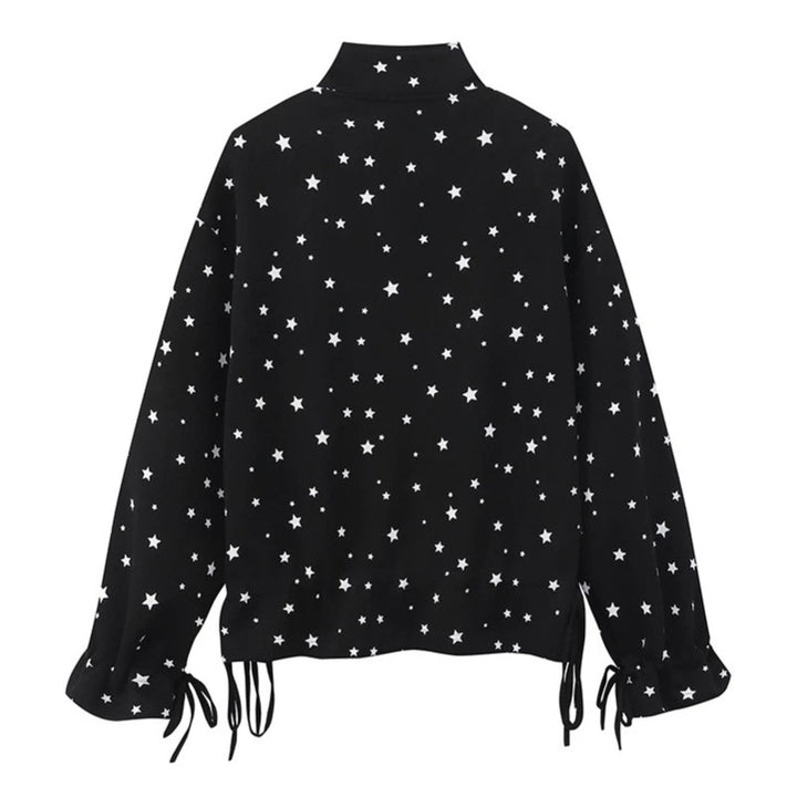 Women's lightweight stand collar sweat jacket with all-over stars, appliques and drawstring Mune Fashion