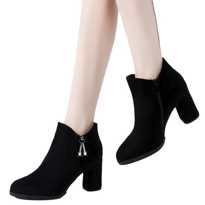 Women's warming velvet ankle boots with high block heel and side zipper Mune Fashion