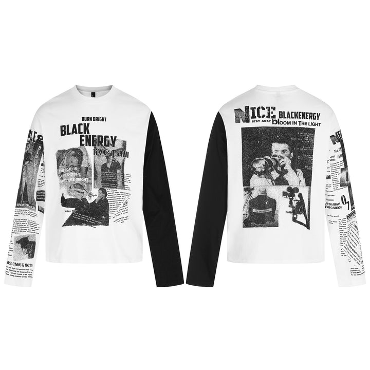 Unisex Contrasting Sleeve Long Sleeve Shirt with Large Graphic Print and Sleeve Collage Mune Fashion