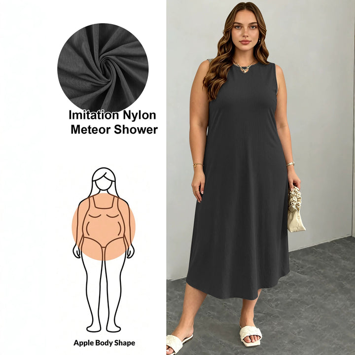 Women Sleeveless A-Line Midi Dress with Side Pockets and V-Neck Mune Fashion