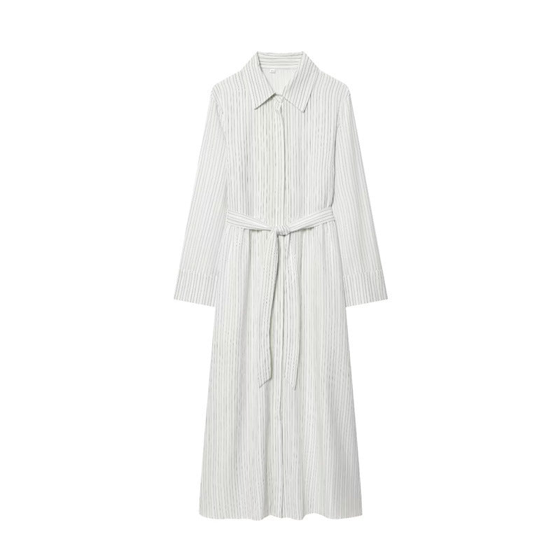 Women Long Shirt Dress with Waist Belt and Continuous Button Placket Mune Fashion