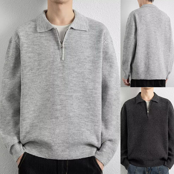 Men's Patterned Knitted Sweater with Stand-up Collar Mune Fashion