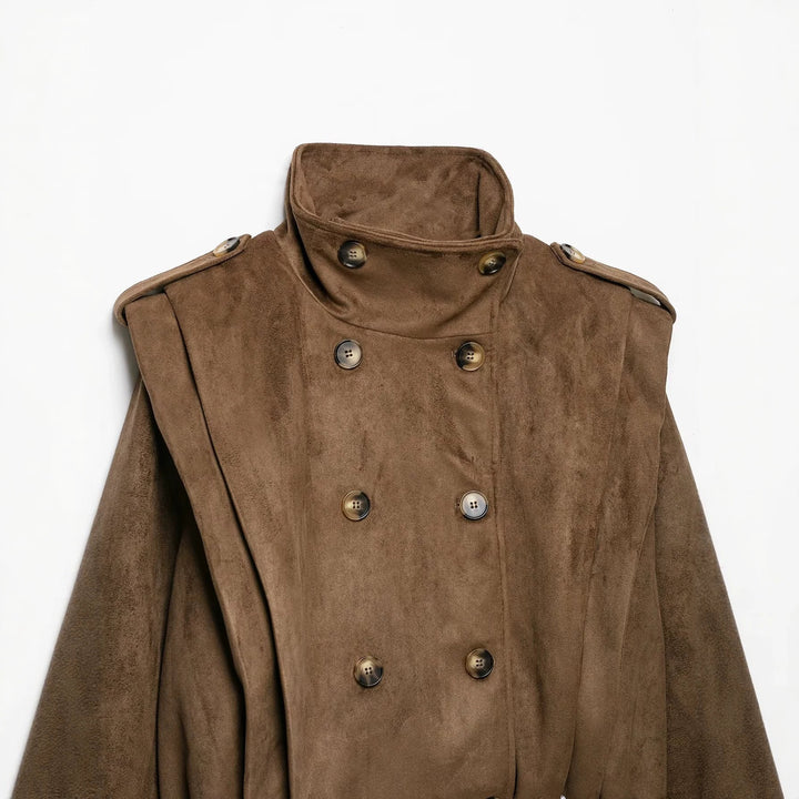 Women’s short jacket in sailor and military mix with high stand-up collar, epaulettes and fitted drawstring Mune Fashion