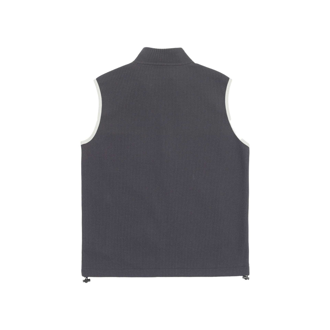 Unisex waffle-structured outdoor vest with stand-up collar, full-length zipper, and drawstring hem Mune Fashion