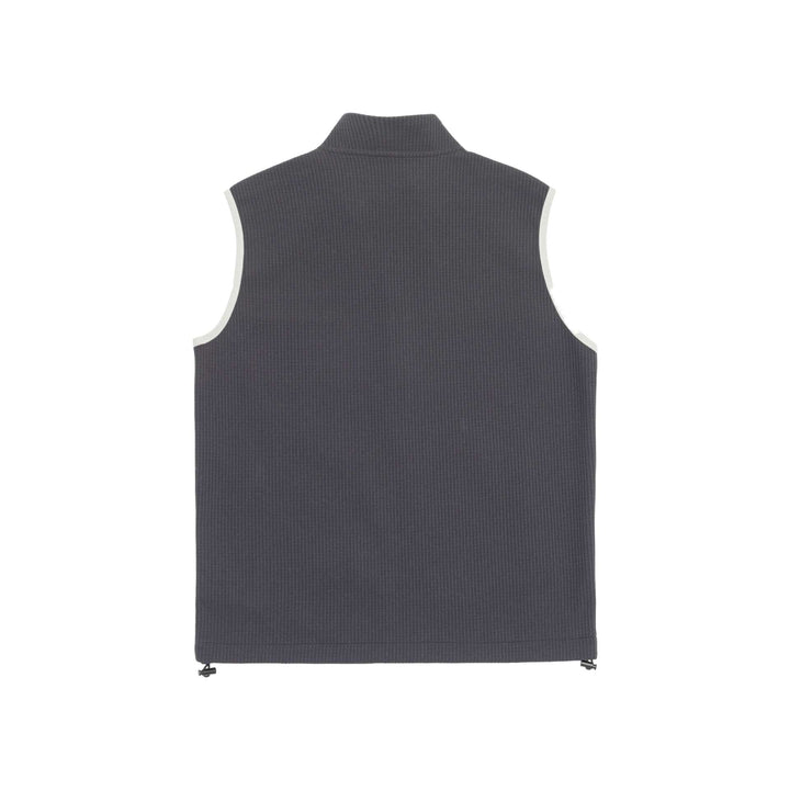 Unisex waffle-structured outdoor vest with stand-up collar, full-length zipper, and drawstring hem Mune Fashion