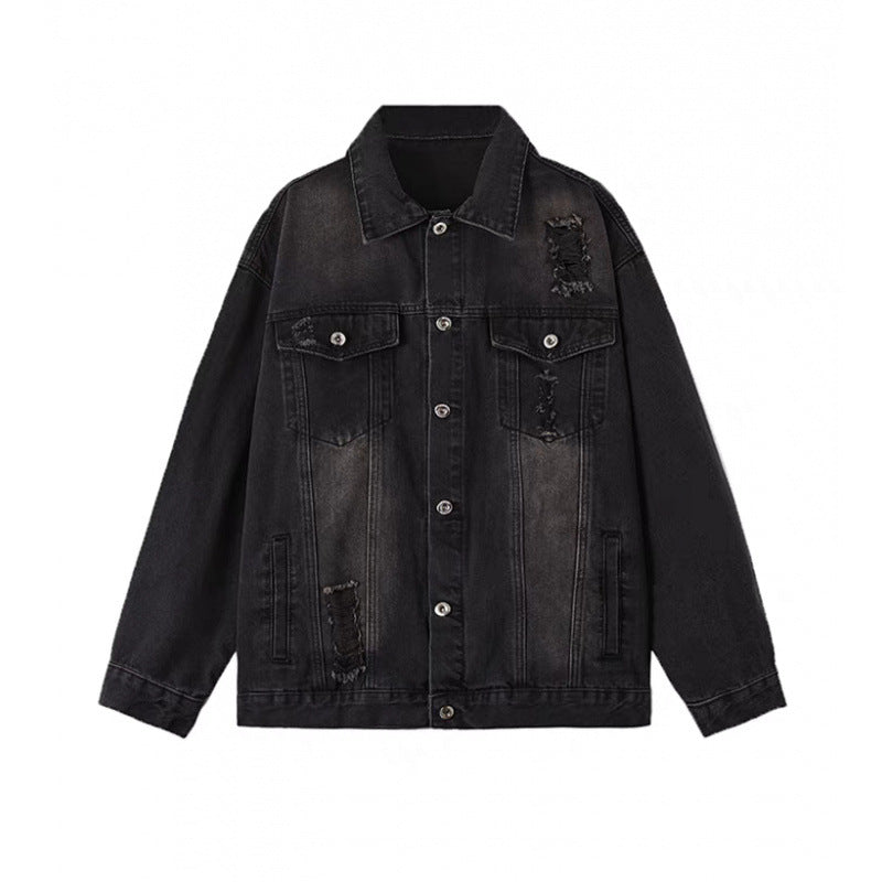 Unisex Vintage-Style Denim-Worker-Jacket with Repair-Details and Straight Cut Mune Fashion