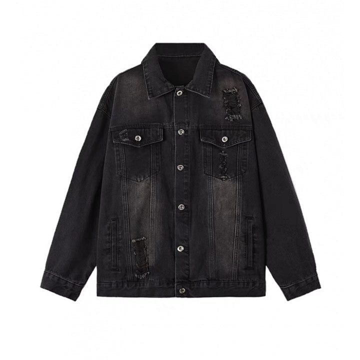 Unisex Vintage-Style Denim-Worker-Jacket with Repair-Details and Straight Cut Mune Fashion