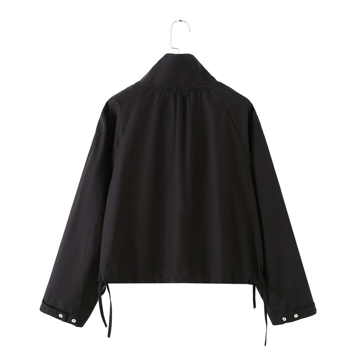Ladies Lightweight Cropped Blouson with High Stand Collar, Drawstring and Side Ties Drune