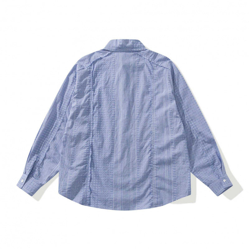 Unisex Oversize-Long Sleeve Shirt made of lightweight textured cotton with a Kent collar and fine striped border Mune Fashion