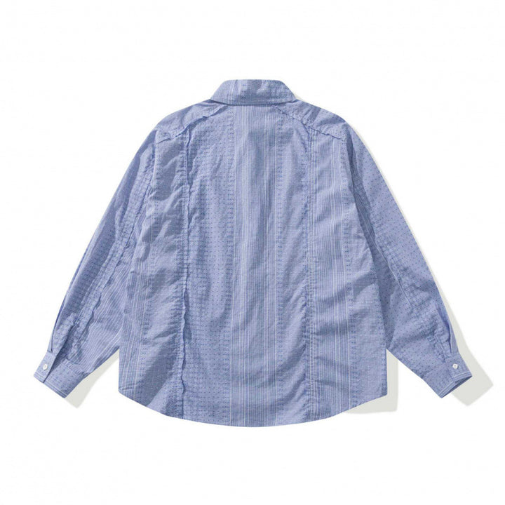Unisex Oversize-Long Sleeve Shirt made of lightweight textured cotton with a Kent collar and fine striped border Mune Fashion