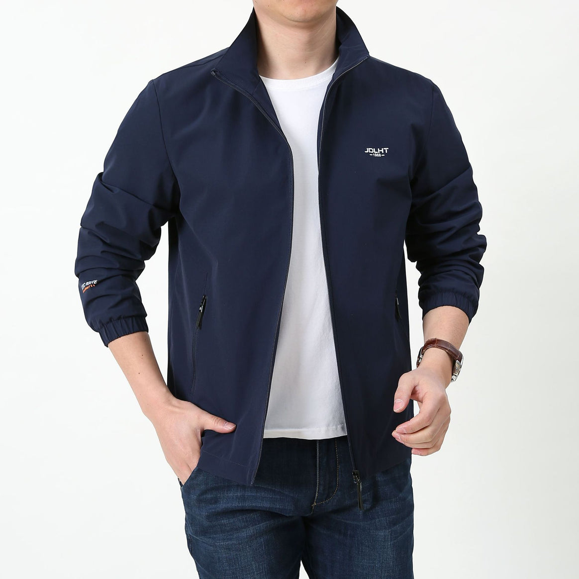 Men's lightweight zip transition jacket with high stand-up collar and zippered pockets Mune Fashion
