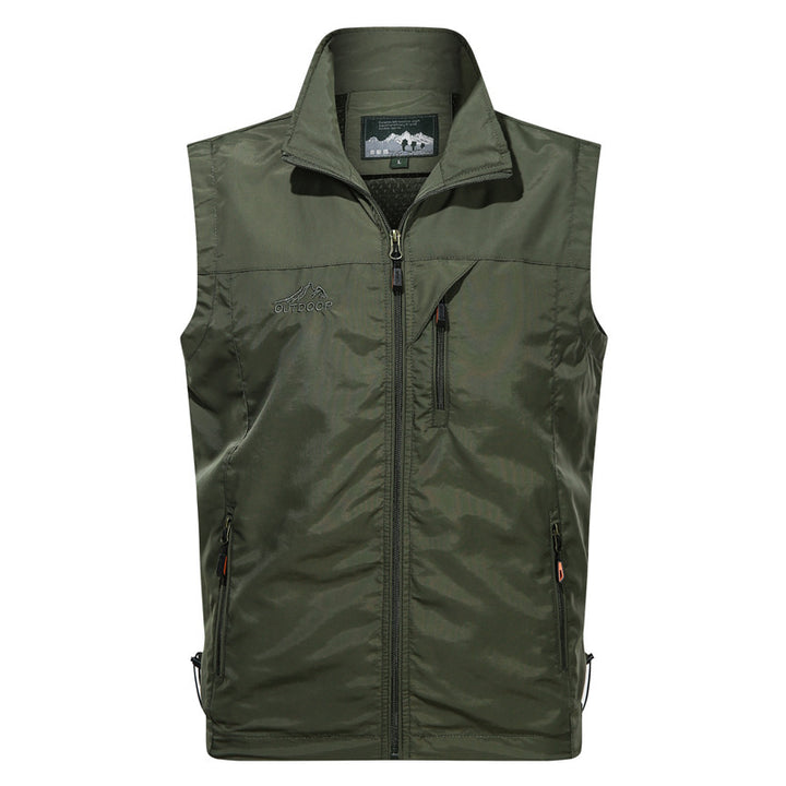 Men's Lightweight Windproof Outdoor Vest with Stand-Up Collar and Multi-Pocket Zipper Pockets Mune Fashion
