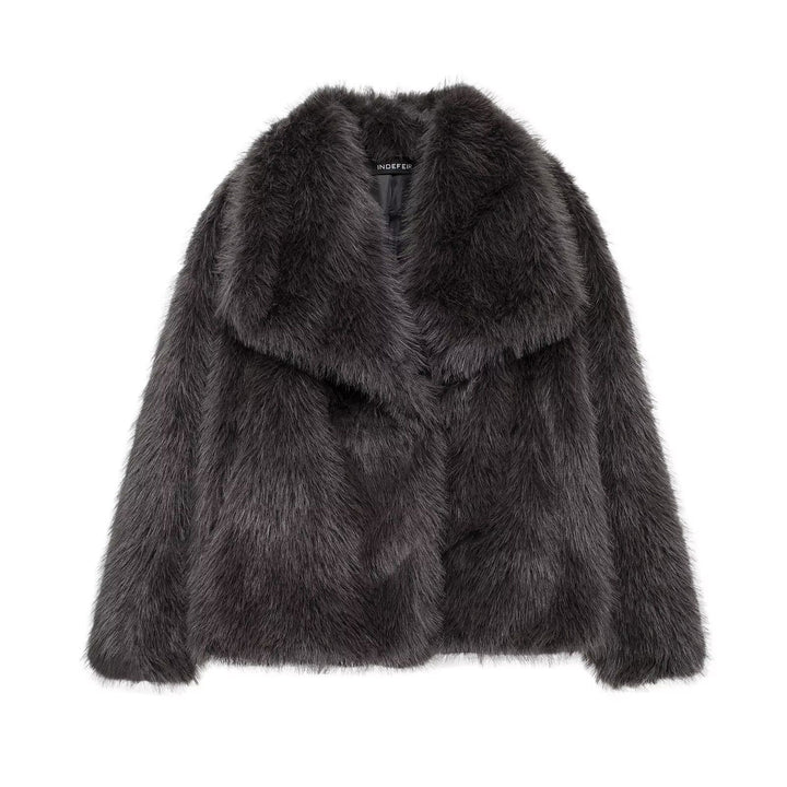Ladies' short faux fur coat with oversized shawl collar and soft lining Mune Fashion
