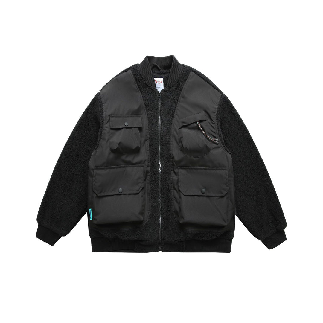 Men's Teddy Fleece Bomber Jacket with Utility Pockets and Nylon Inserts Mune Fashion