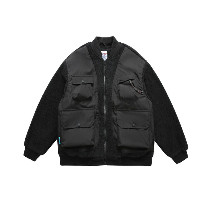 Men's Teddy Fleece Bomber Jacket with Utility Pockets and Nylon Inserts Mune Fashion