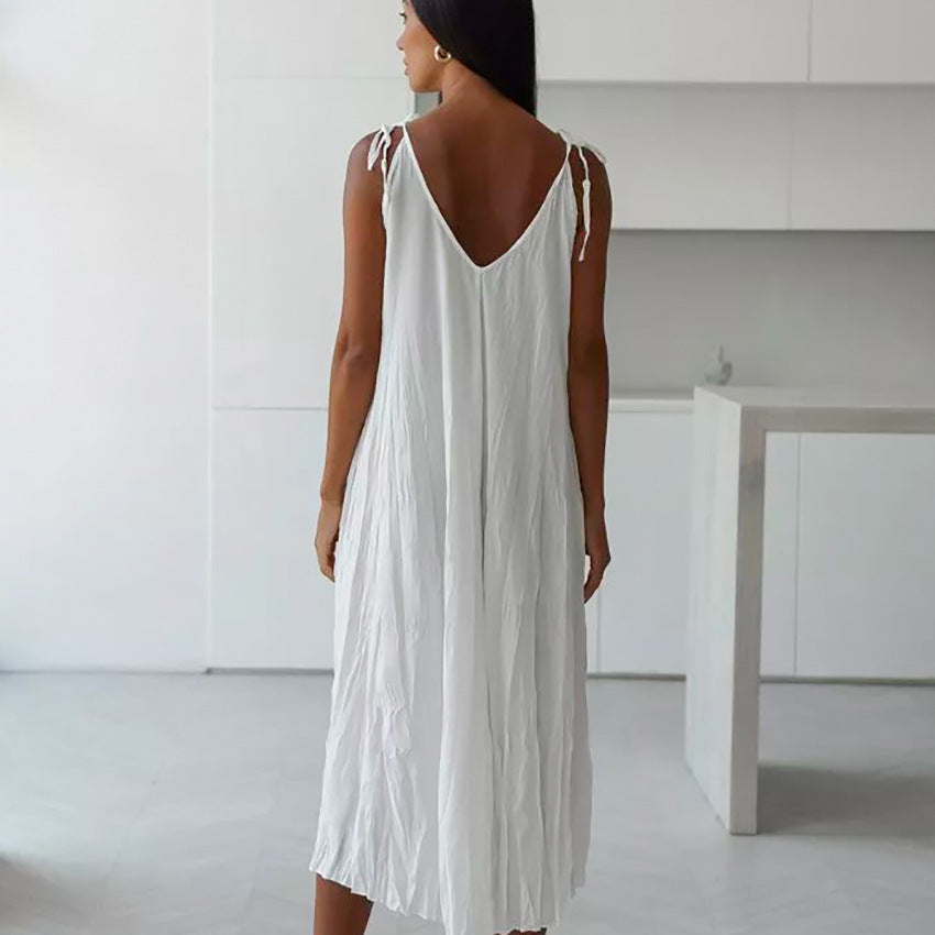 Mune | Women's White Loose Idle Long Slip Nightgown Casual Comfortable Outerwear Homewear