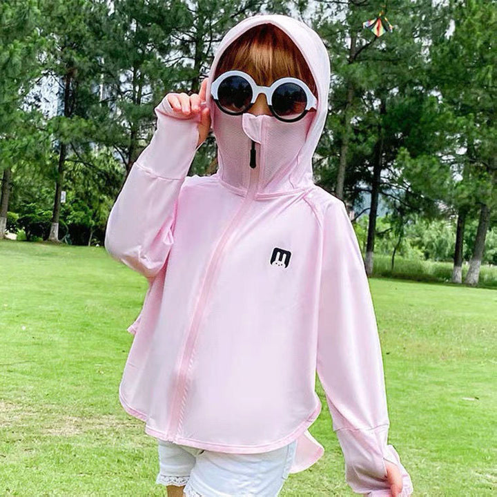 Unisex nan UV-protection hooded jacket for children with integrated face mask and thumb holes Mune Fashion