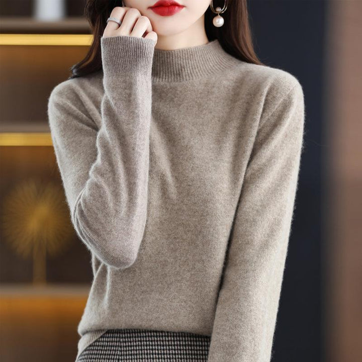 Women's Ultra-Light Mock Neck Fine Knit Sweater in Cashmere Look Mune Fashion