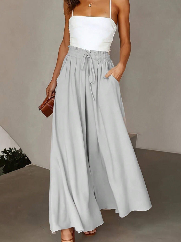 Women's flowing Palazzo pants with paperbag waist and deep side pockets Mune Fashion