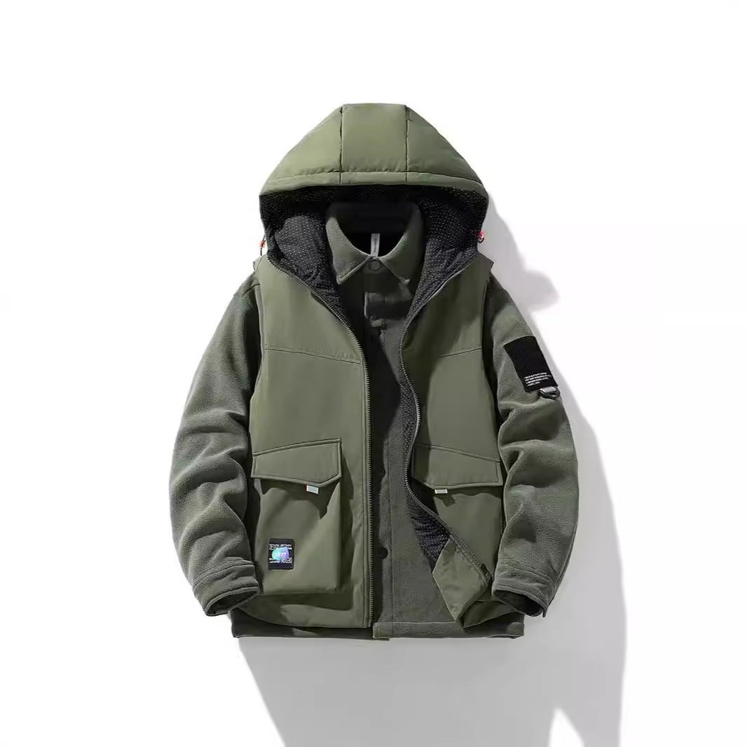 Men's Warm Outdoor Hooded Jacket with Fleece Inner Layer and Multifunction Pockets Mune Fashion