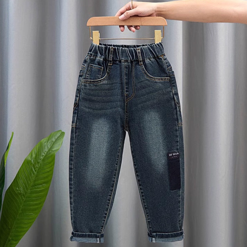 Unisex fashionable denim pants with elastic waistband and large pockets Mune Fashion