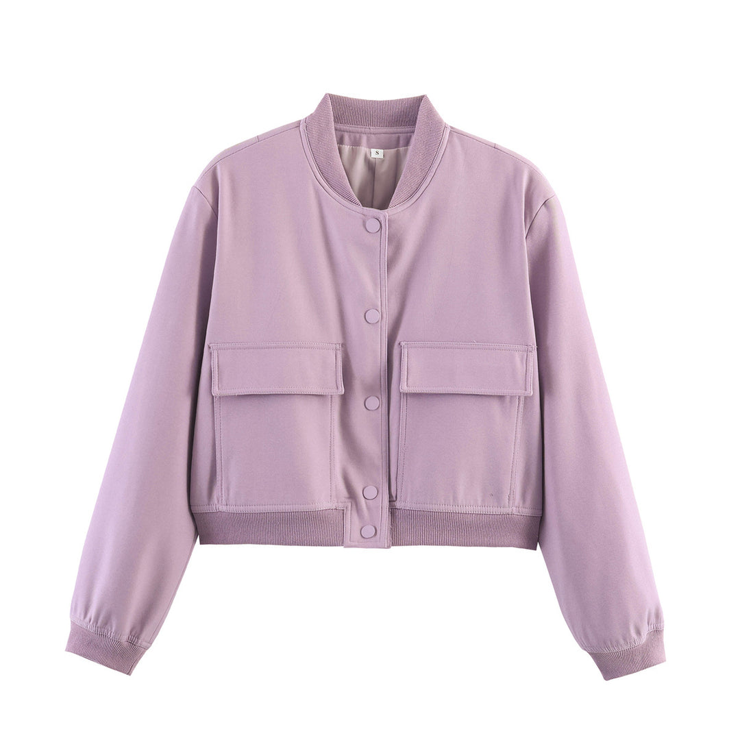 Women Cropped Boxy Transition Jacket with Large Flap Pockets and Ribbed Cuffs Mune Fashion
