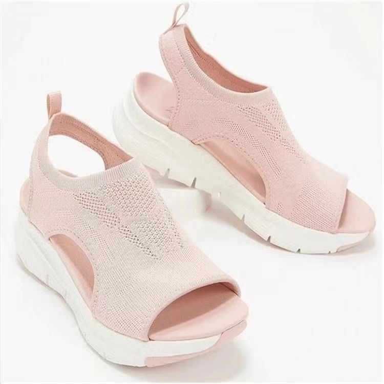 Ladies' knit sandals with platform, elastic shaft, and heel strap Mune Fashion