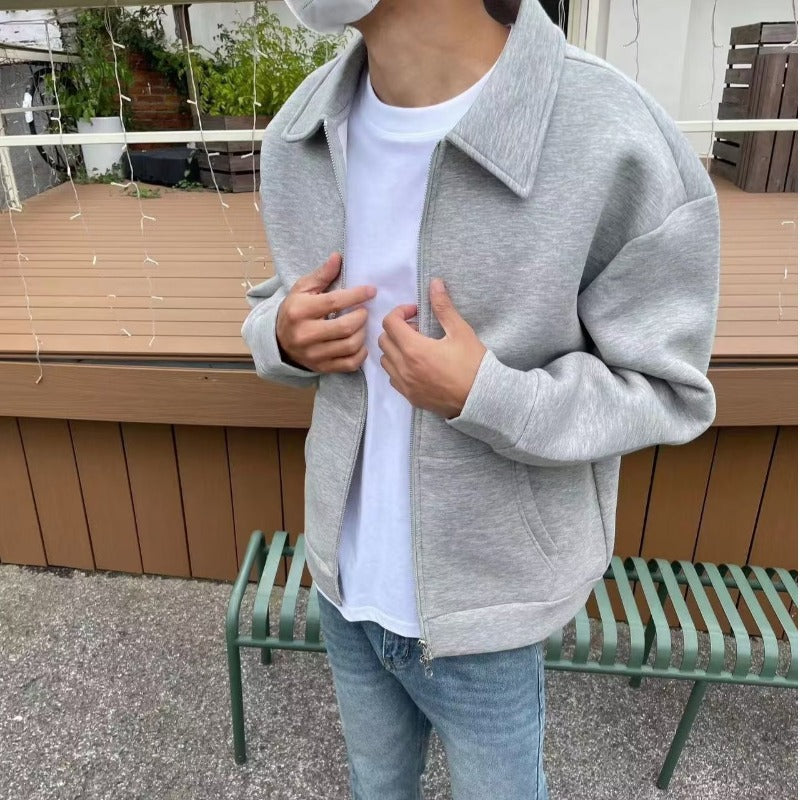 Men's Zip Sweat Jacket with Shirt Collar and Oversized Cut Mune Fashion