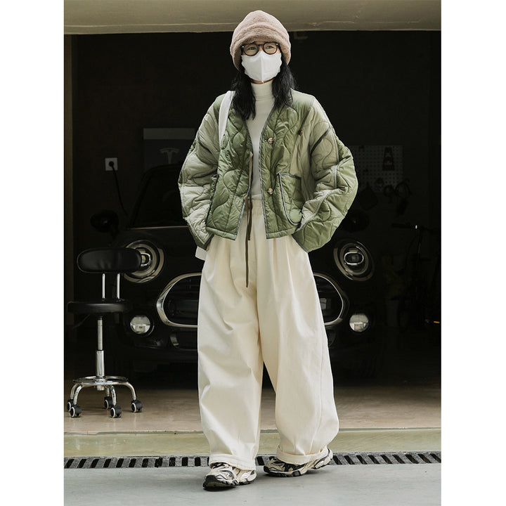 Women Short Cut Quilted Bomber Jacket with Light Padding Mune Fashion