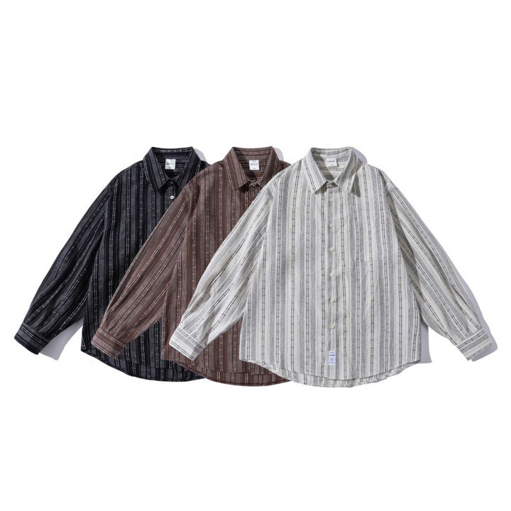 Men's oversized shirt in boxy cut with textured stripe pattern and rounded hem Mune Fashion
