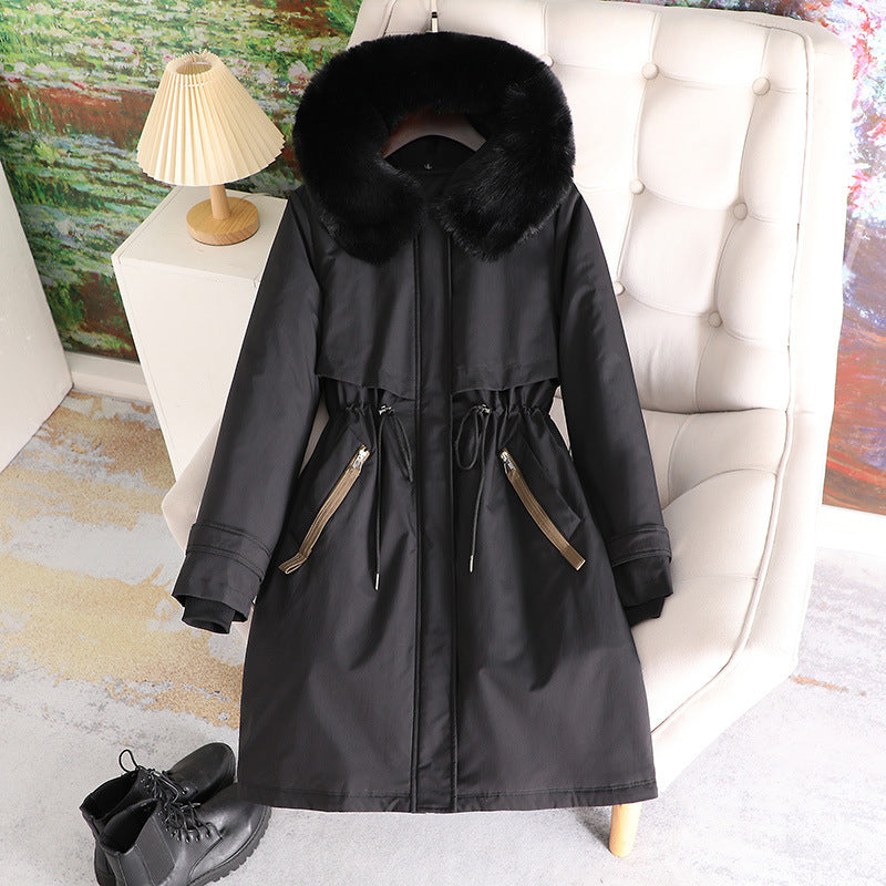 Women nan tailored winter parka with wide artificial fur collar and drawstring waist Mune Fashion