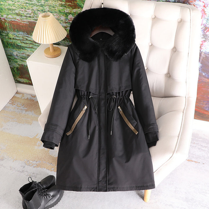 Women nan tailored winter parka with wide artificial fur collar and drawstring waist Mune Fashion
